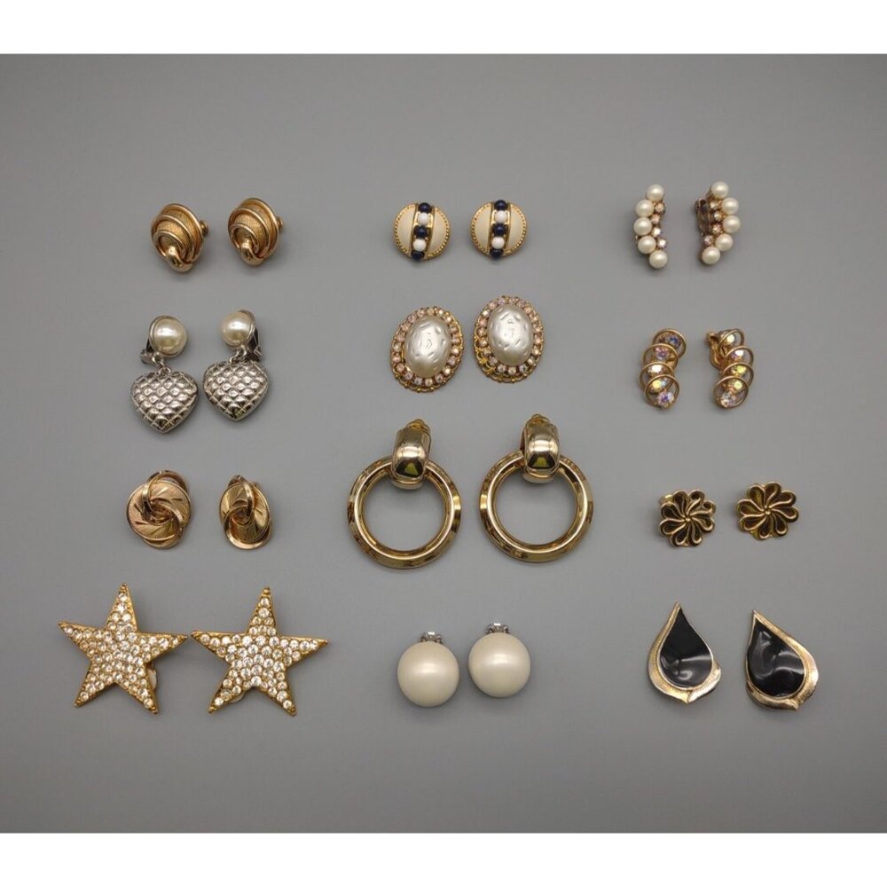 Vintage 12 Pairs of 1980s 90s Chunky Runway Earrings, Clip On, Free US Shipping